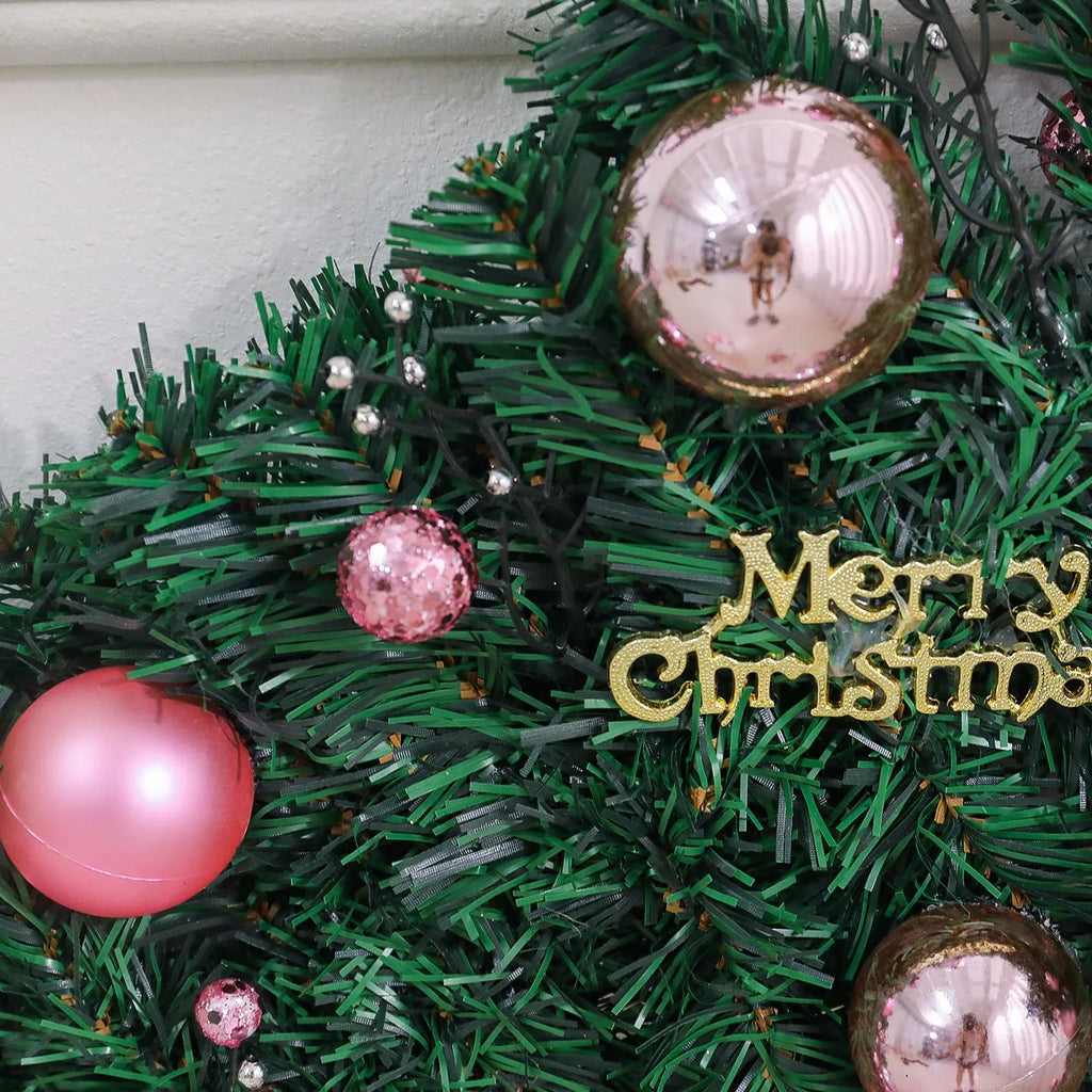 2.7 metre pink Christmas rattan wall decoration with 240 LED lights and wrought iron frame