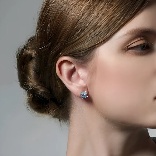 Women's sterling silver ear studs with round geometric Alexander stone in simple fashion style