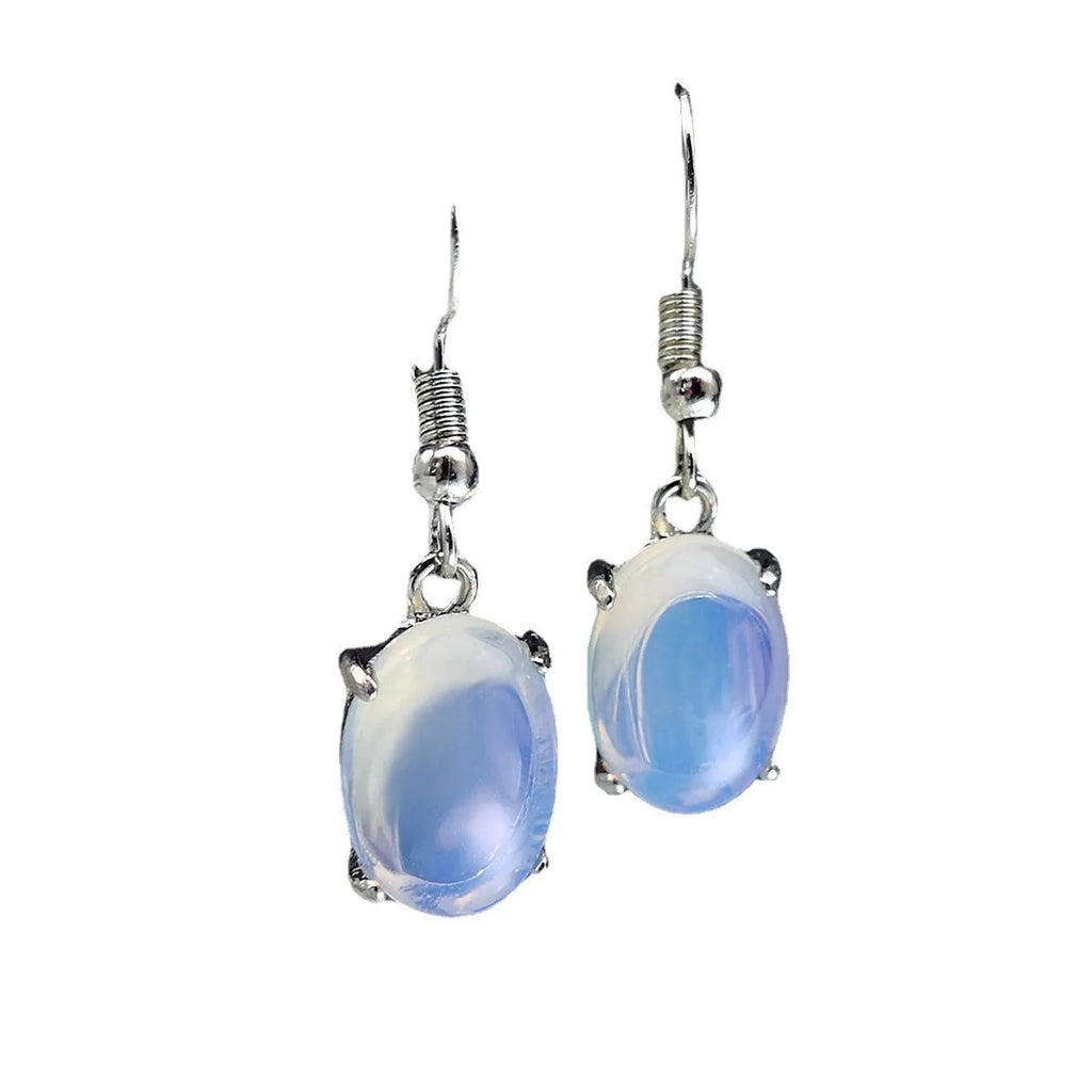 Moonlight white opal drop earrings with retro moonstone design and electroplated alloy finish