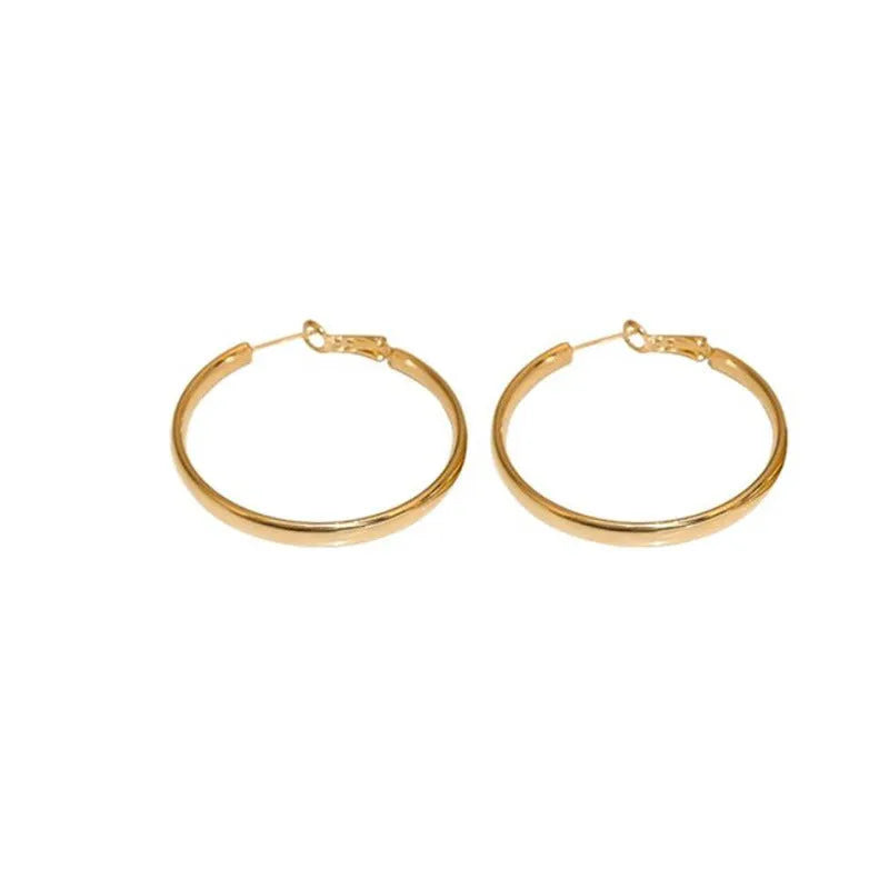 40mm diameter metal circle earrings in gold and silver electroplated finishes