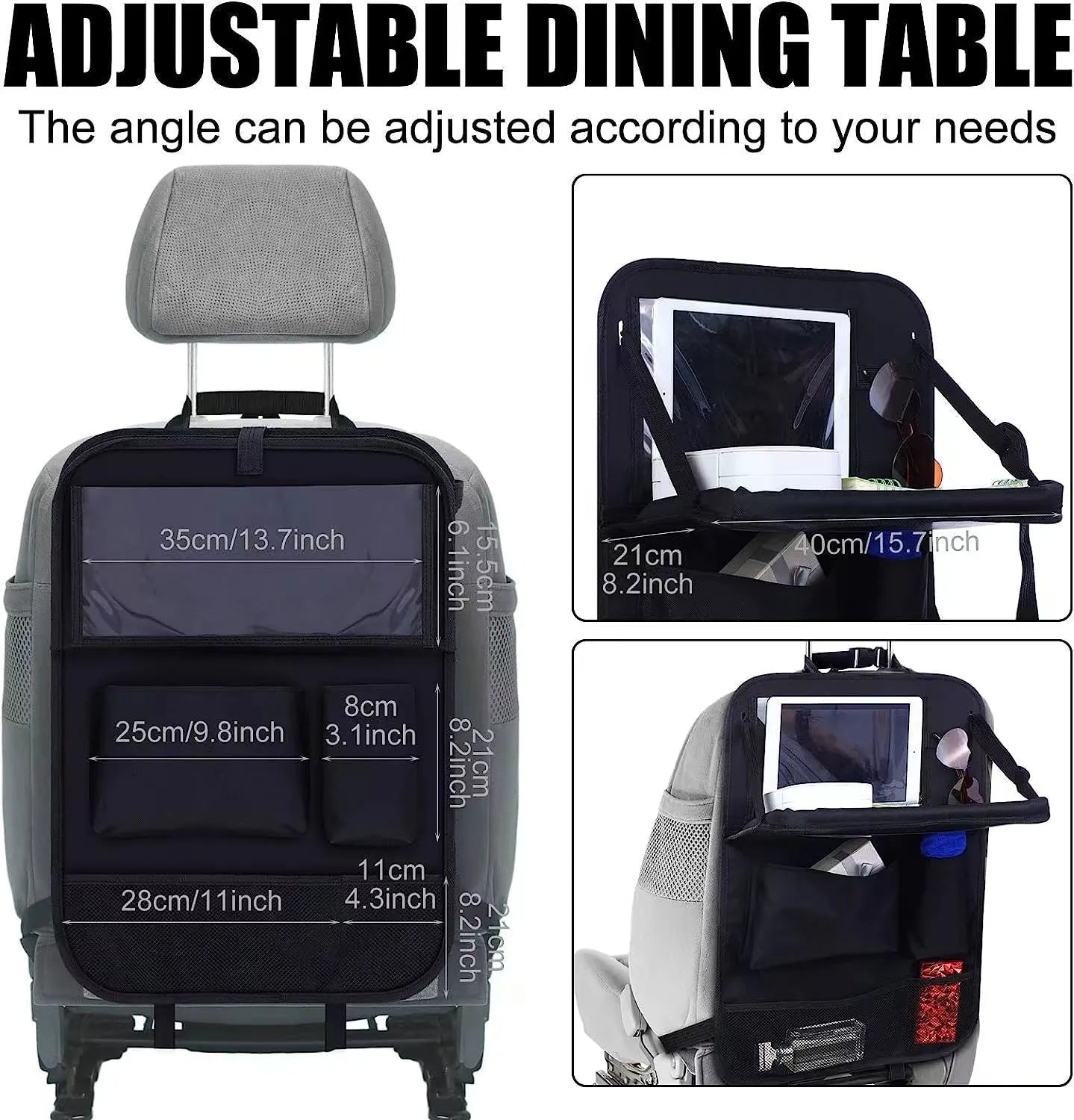 Black Oxford cloth car seat back buggy bag measuring 42x30cm with multifunction hanging storage