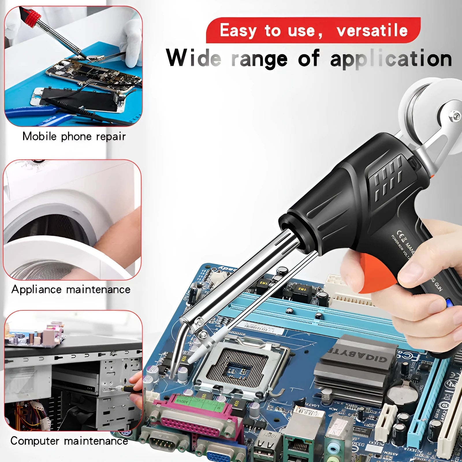Black alloy soldering gun kit with built-in light, five-piece set for electronics repair
