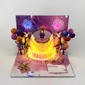 A 3D folded greeting card in Chinese ink style, measuring 15x20 cm, with a light music blowing cake theme.