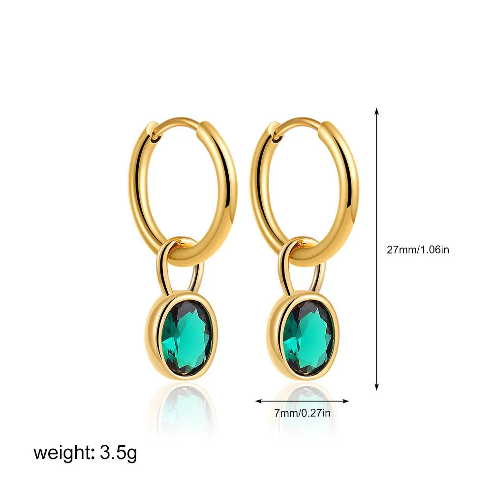 Women's retro oval zircon earrings in copper with ellipse detailing shown in six colour variants