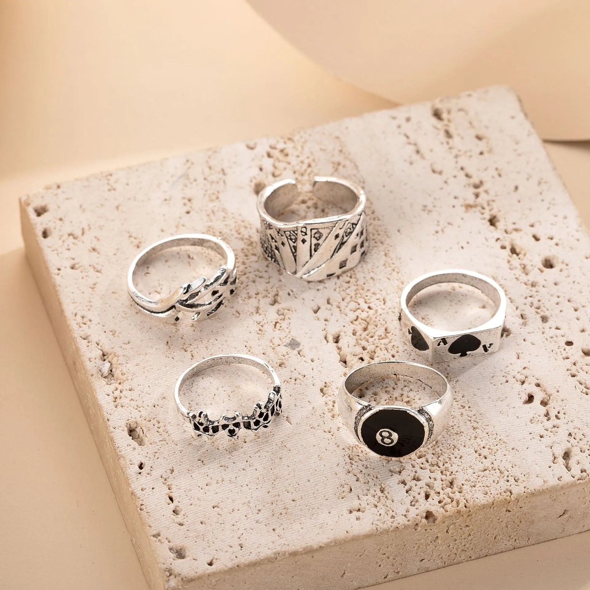 Black alloy poker ring with spade card design for women's jewellery