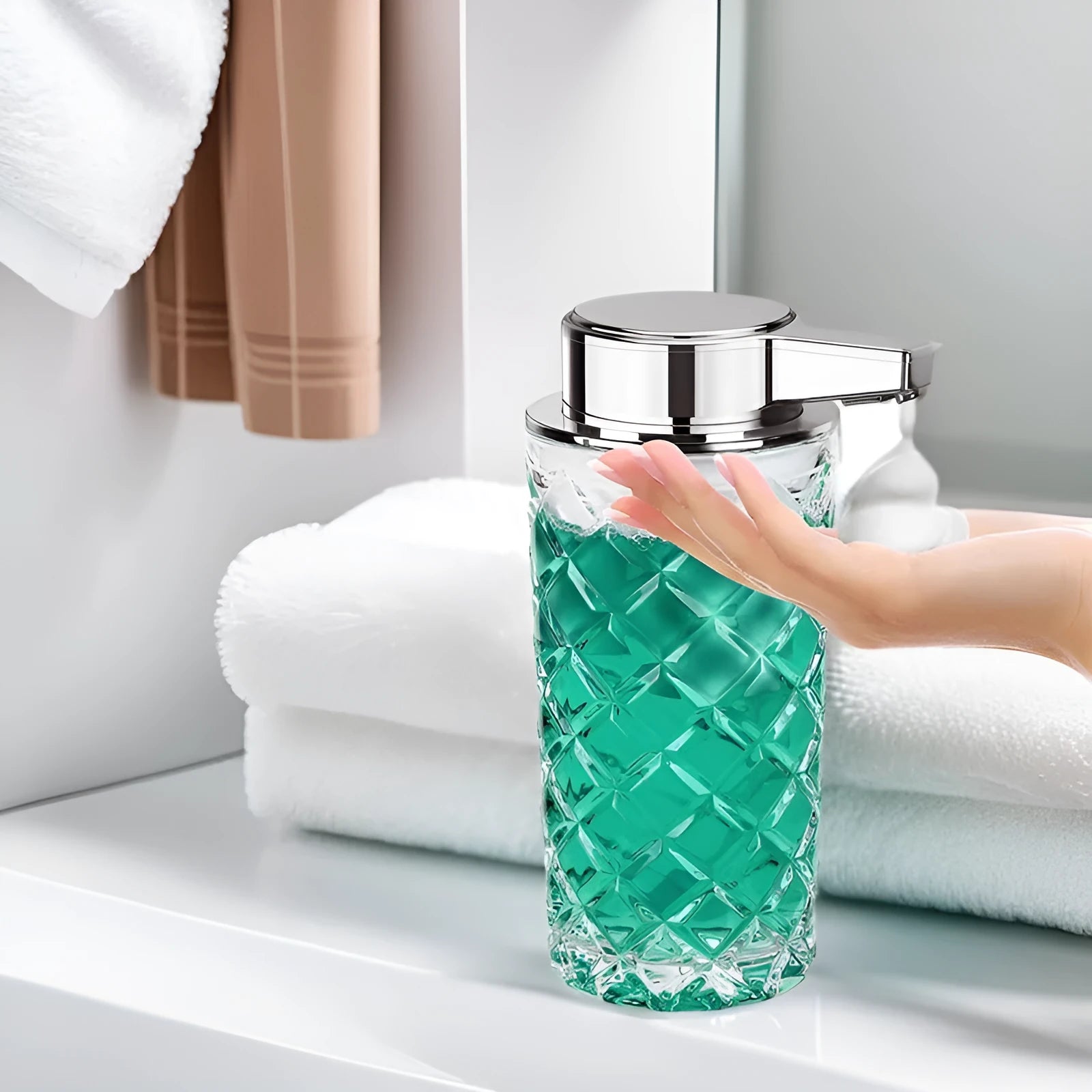 PET automatic soap dispenser with USB Type-C charging port and silver-plated finish