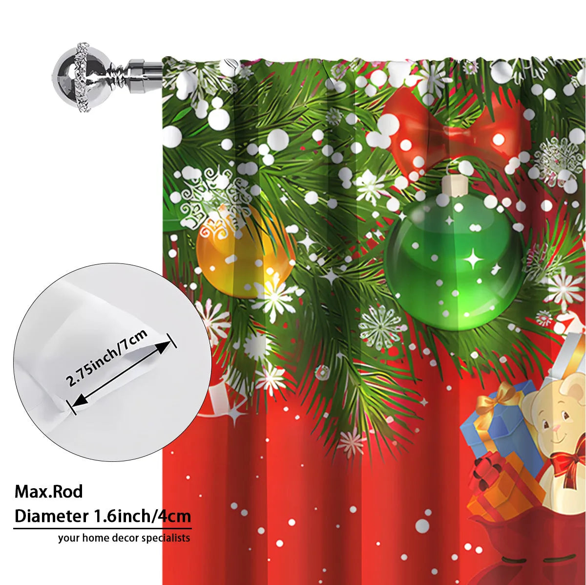 3D digital printed Christmas curtain in a modern European style, showing festive pattern and fabric texture.