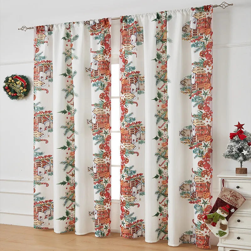 American-style printed Christmas curtain with semi-sunshade function on polyester fabric