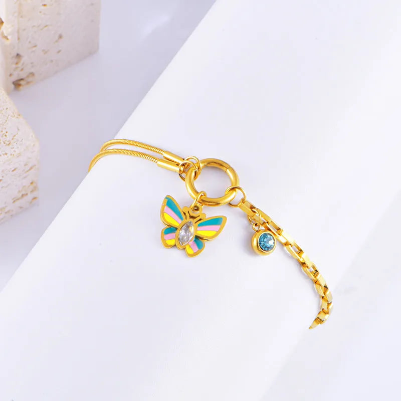 Gold titanium steel butterfly necklace and bracelet set with snake bone chain styling