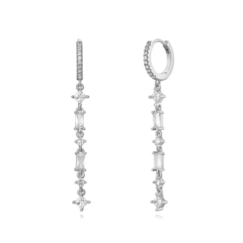 Sterling silver needle fashion ear clip with colourful zircon tassel and geometric U-shape design