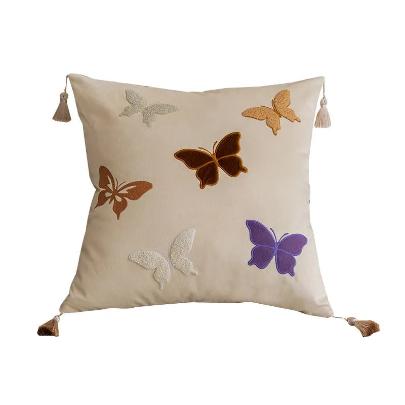 Square butterfly embroidery cushion in Chinese style measuring 45x45 cm in beige, black, or purple