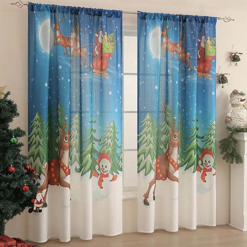 American-style printed Christmas curtain with semi-sunshade function on polyester fabric