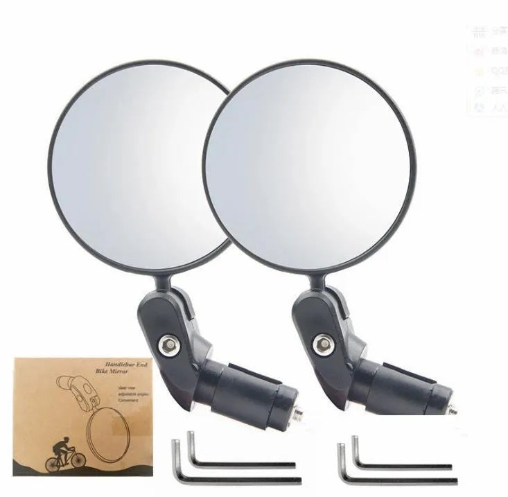 Black foldable convex rearview mirror for vehicles with 7cm reflective surface and 14cm arm.