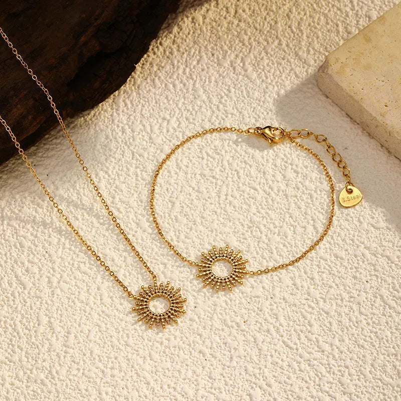 Sunflower Series women's gold geometry chain necklace and bracelet jewellery set