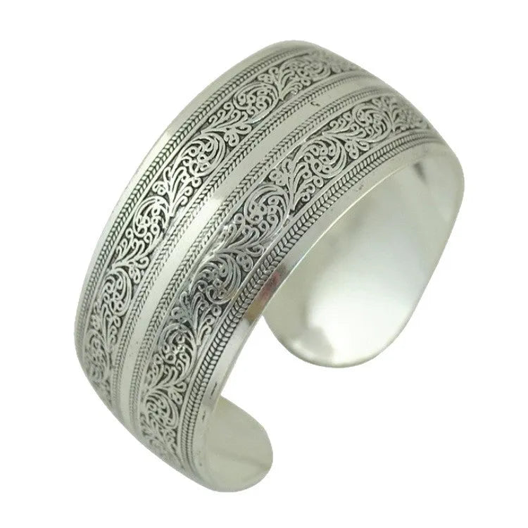 Ethnic carved open silver tone alloy bracelet with Roman shape in Turtle or Elephant colour option