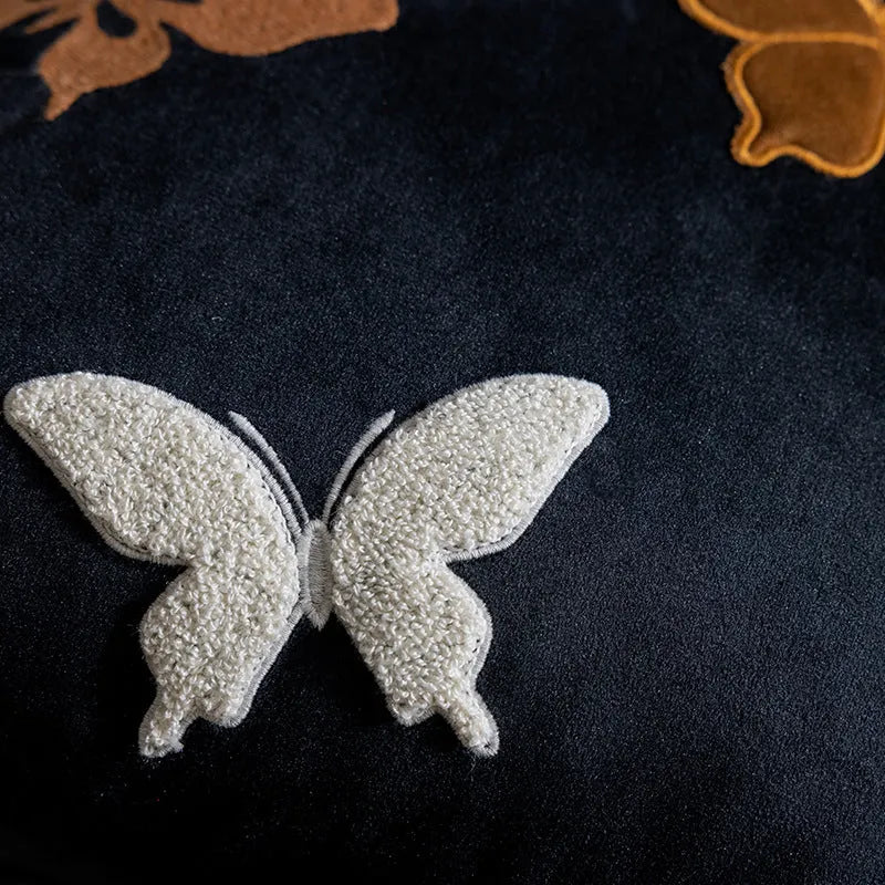 Square butterfly embroidery cushion in Chinese style measuring 45x45 cm in beige, black, or purple