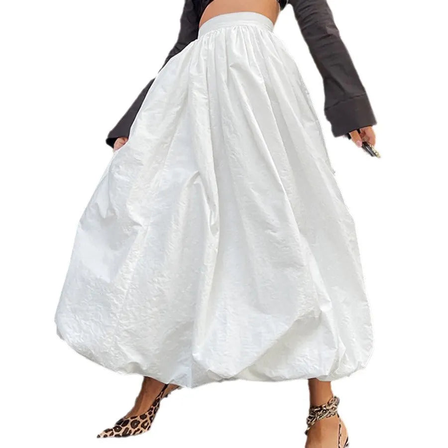 Women's solid colour cotton long skirt in black or white options