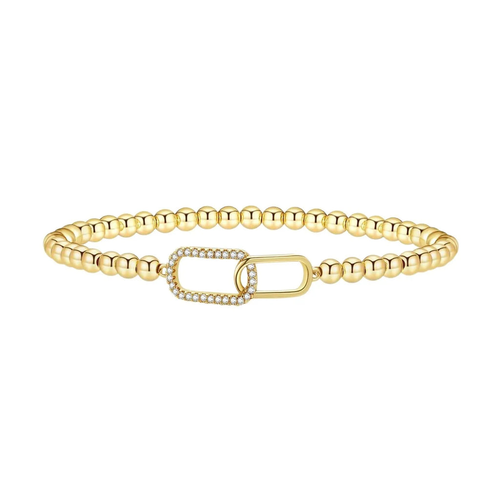 Adjustable stainless steel beaded bracelet with geometric design and round beads in multiple colour styles