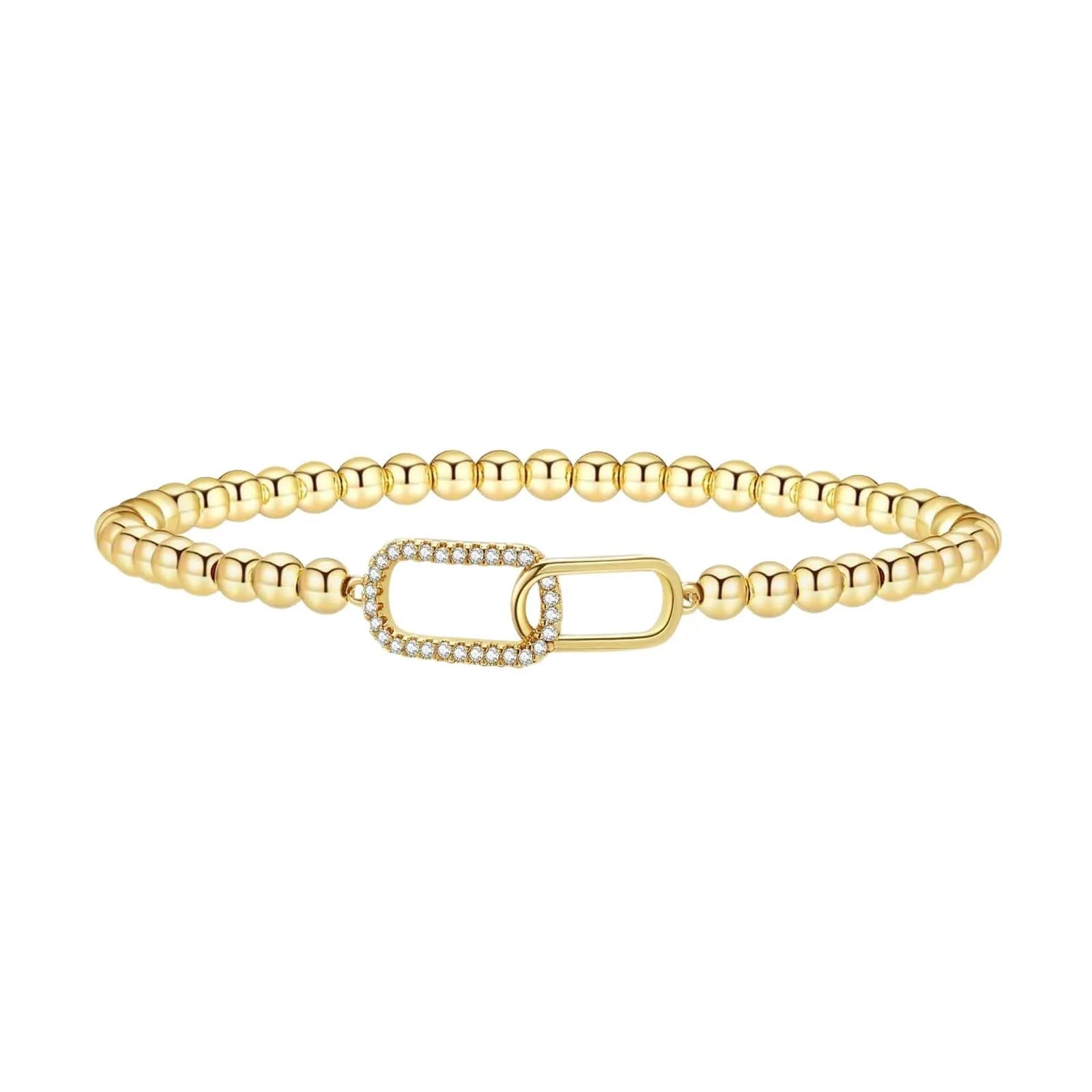 Adjustable stainless steel beaded bracelet with geometric design and round beads in multiple colour styles