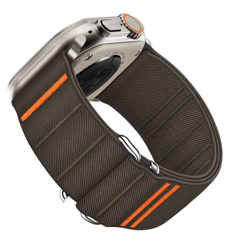 Elastic nylon Apple Watch band with stainless steel buckle in multiple colour options