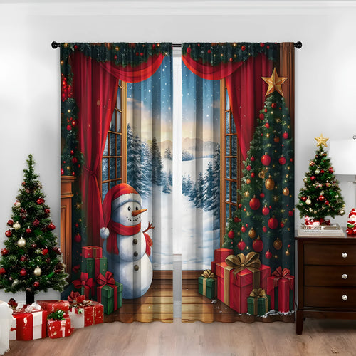 3D digital printed Christmas curtain in a modern European style, showing festive pattern and fabric texture.