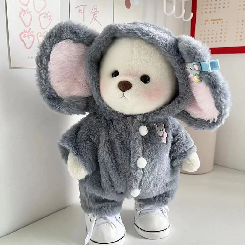 Grey elephant jumpsuit for 30cm Lina bear, plush doll clothing