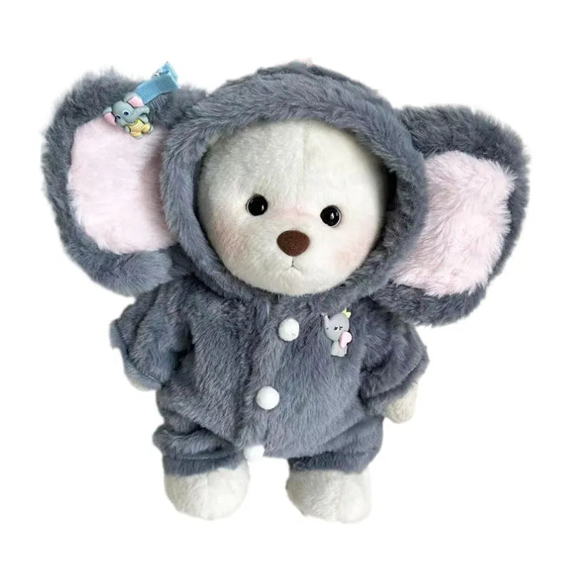 Grey elephant jumpsuit for 30cm Lina bear, plush doll clothing