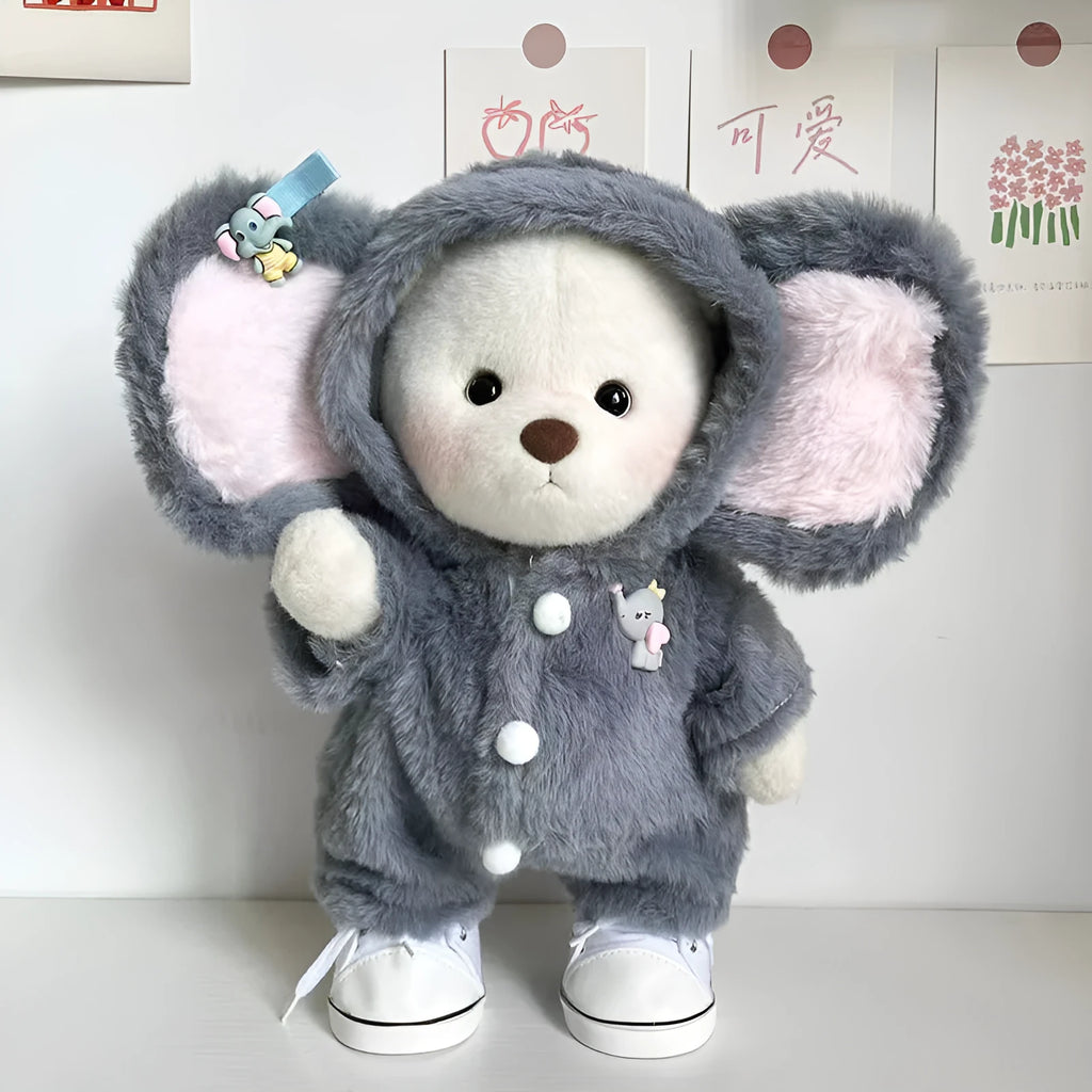 Grey elephant jumpsuit for 30cm Lina bear, plush doll clothing