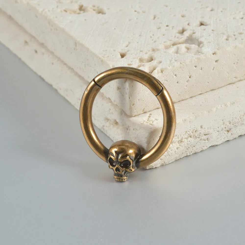 Copper punk earrings with ghost head design in antique silver or gold finish