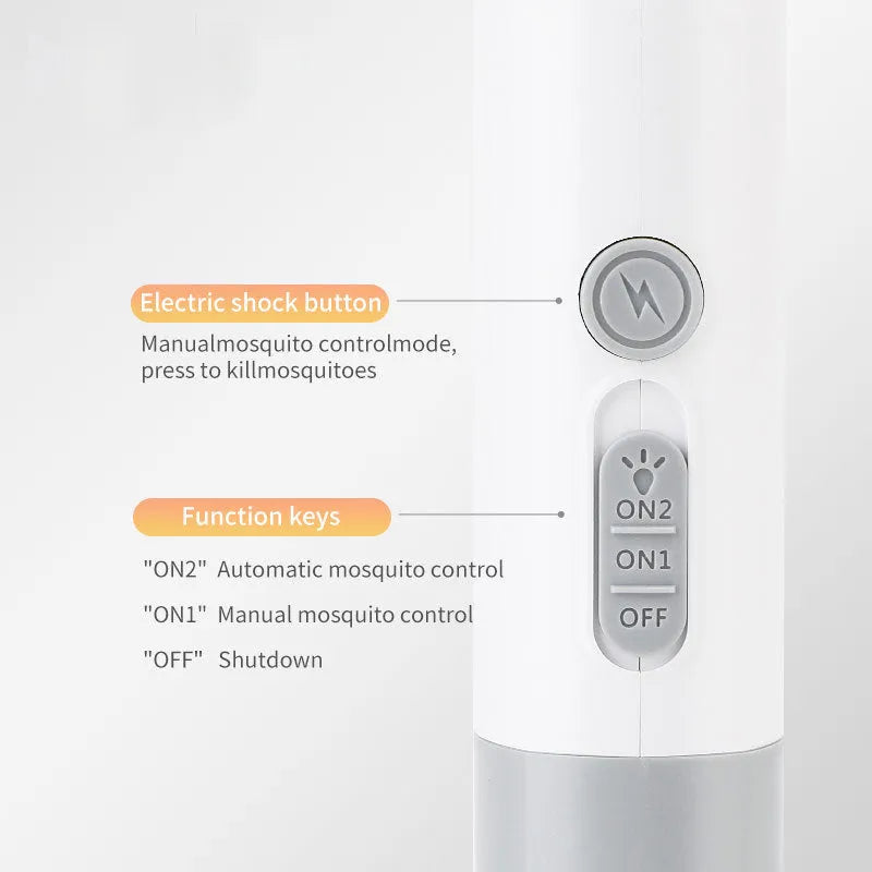 Rechargeable electric mosquito swatter with USB charging port in white or grey ABS plastic housing