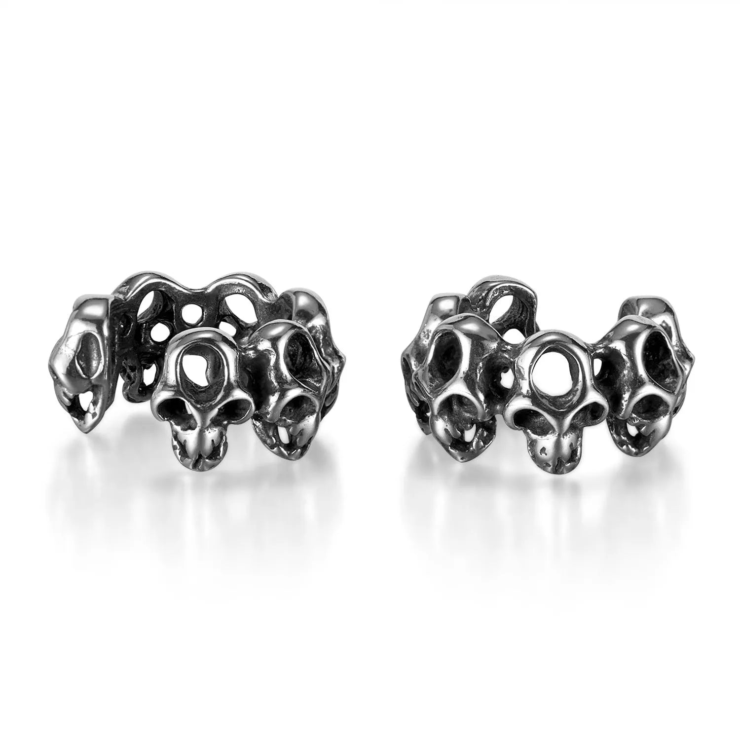 Retro hollow skull design stainless steel clip-on earrings with silver tone finish