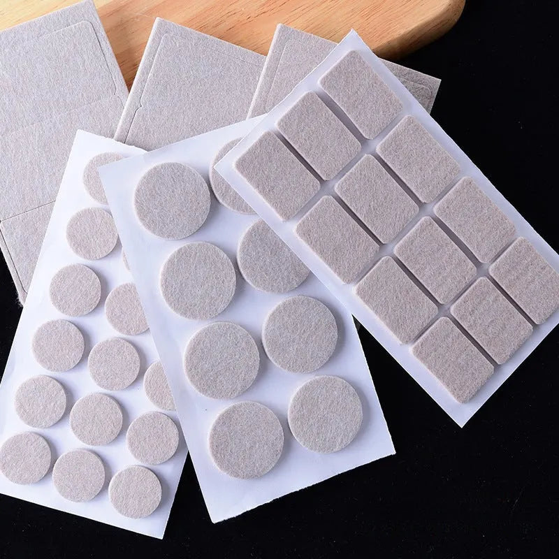 Beige plastic furniture leg protectors in round and square shapes with multiple size options