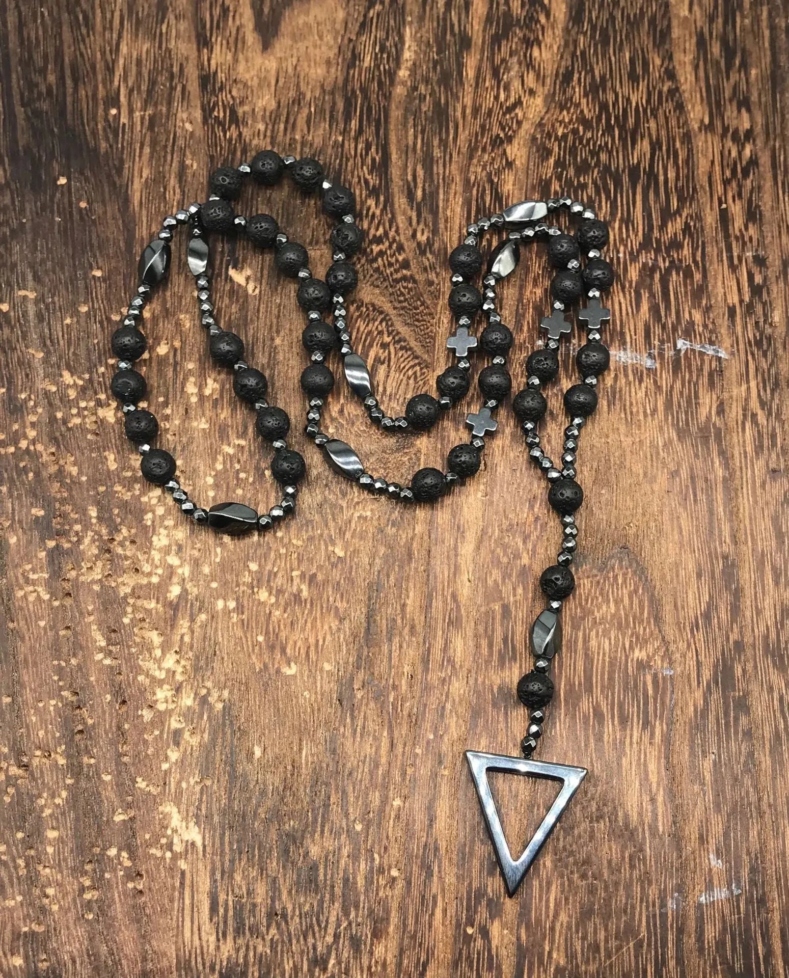 Men's stone cross pendant necklace on an 80cm ball bead chain with a safety lock