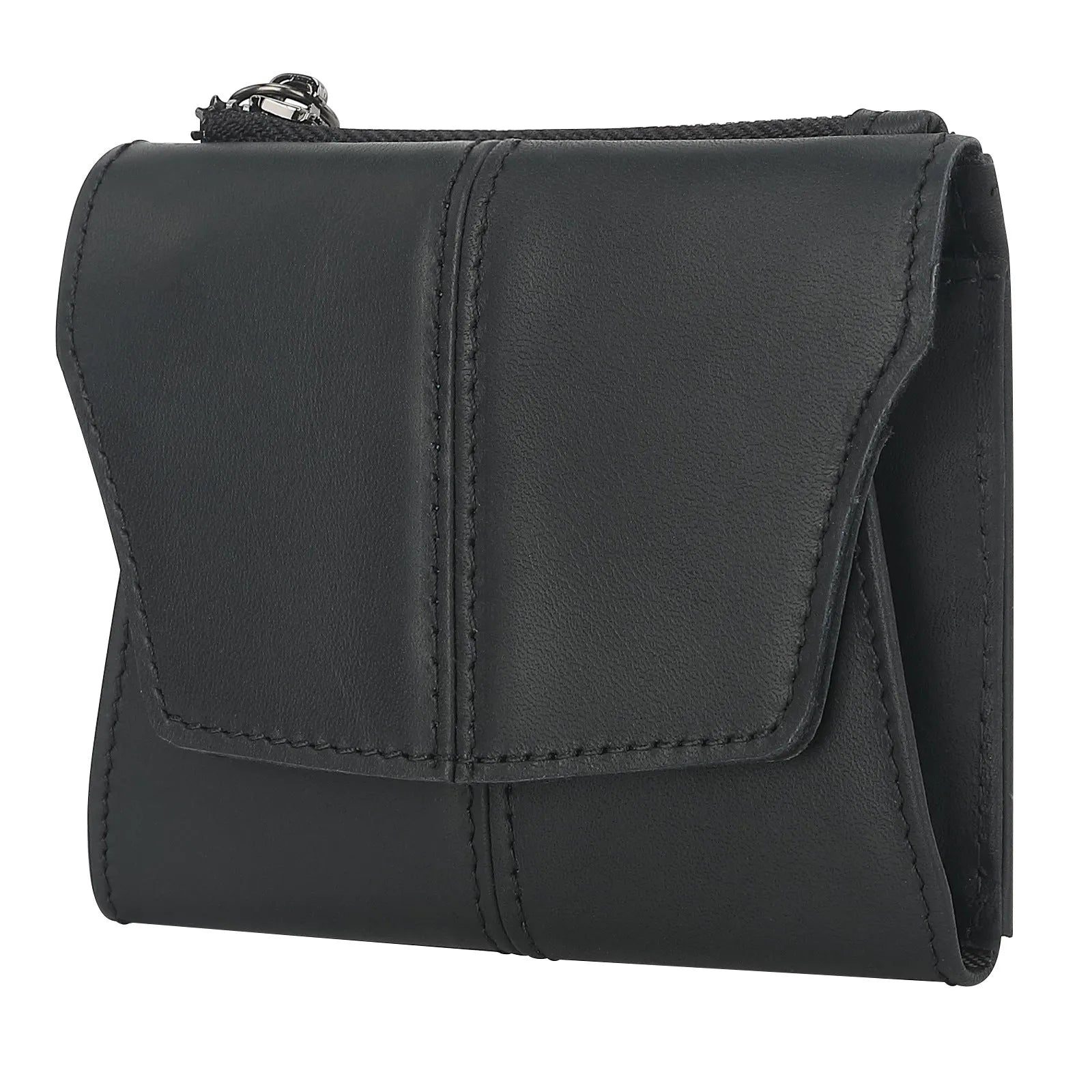 Genuine leather coin purse in retro style with stitching detail and anti-theft function