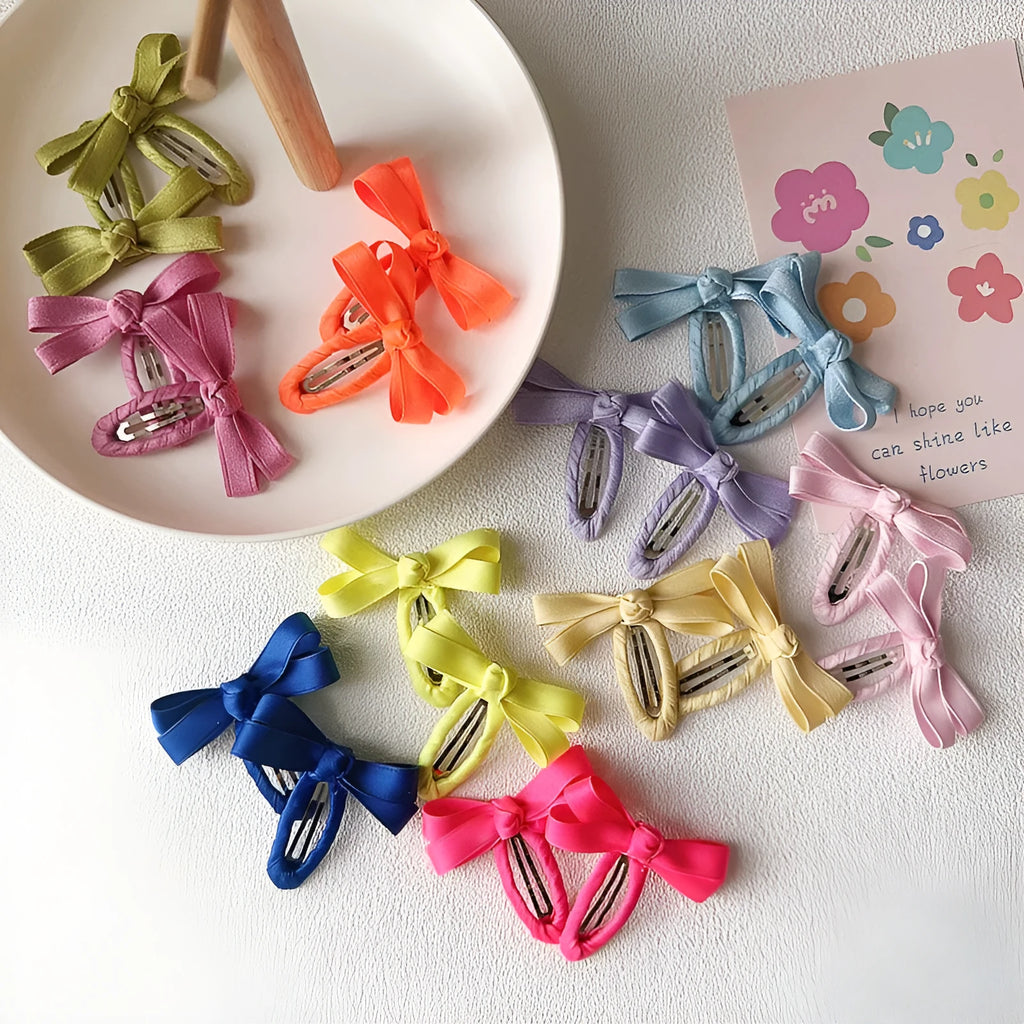 Cloth bow hair barrettes for children in candy colour series with alloy clips