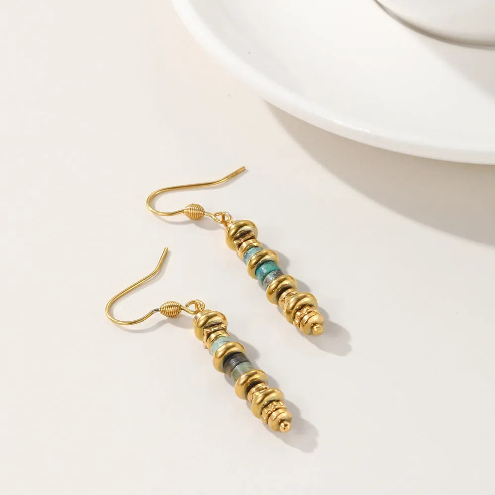 Retro geometric titanium steel dangle earrings for women in colour SE22101520.