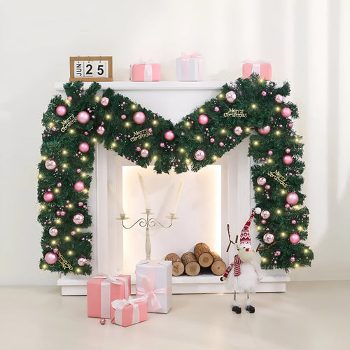 2.7 metre pink Christmas rattan wall decoration with 240 LED lights and wrought iron frame