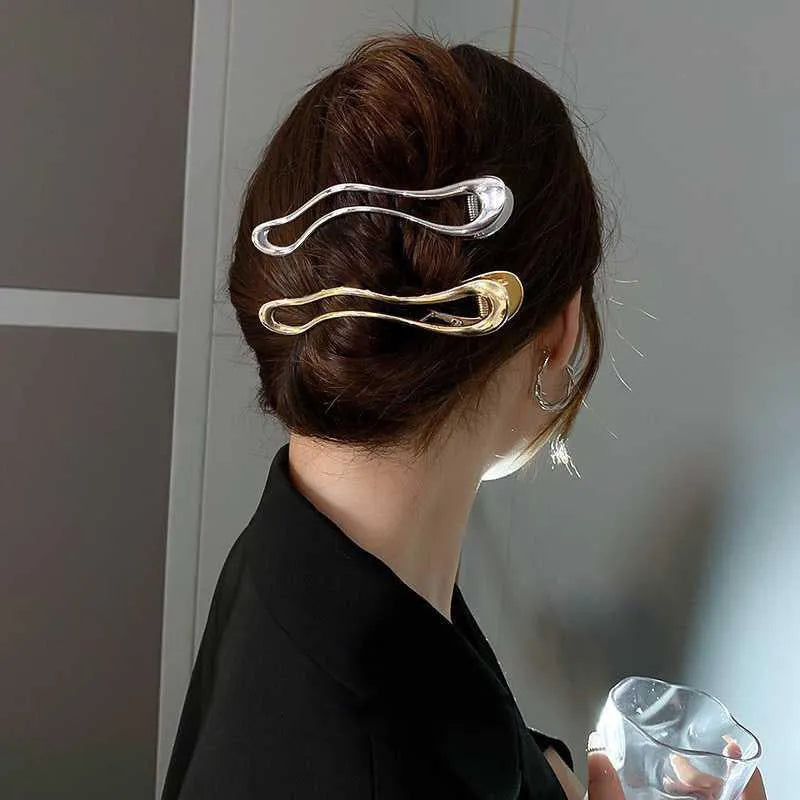 Zinc alloy hair barrettes in geometric shapes with gold and silver polished finishes