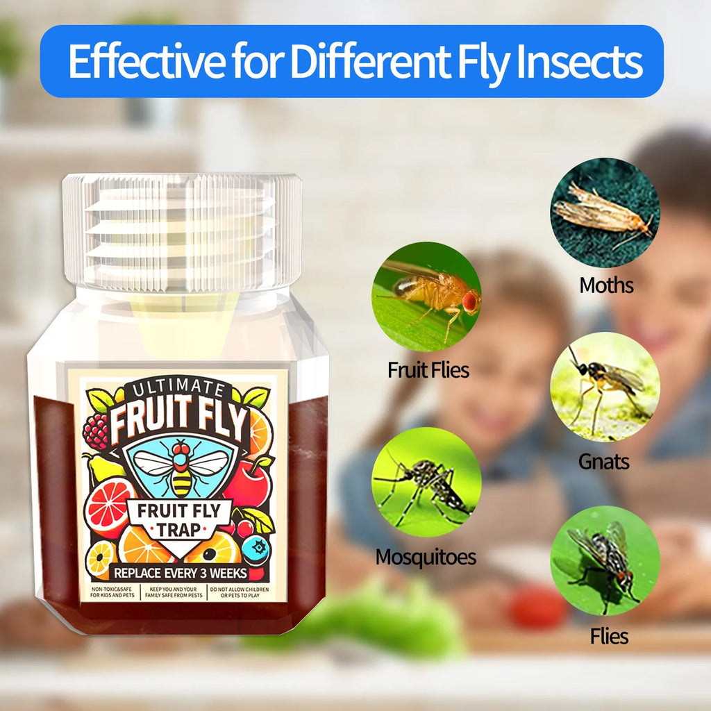 Bottle of fruit fly bait liquid for trapper station refill with SK003 specification options