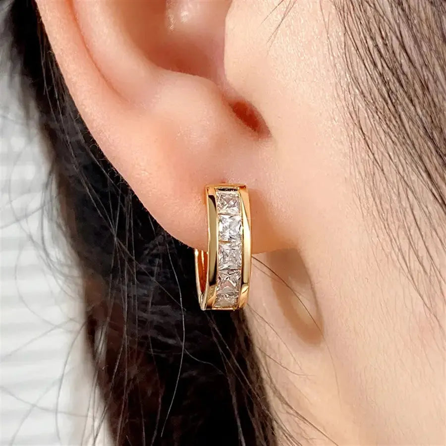 Women's geometric quadrilateral copper earrings in gold and silver colour options