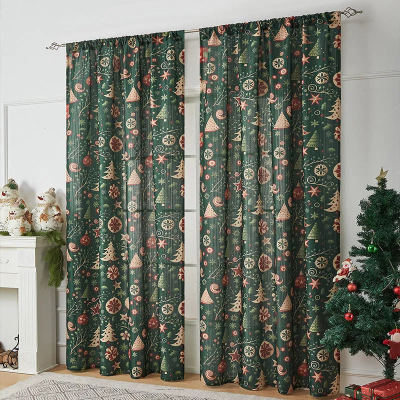 American-style printed Christmas curtain with semi-sunshade function on polyester fabric