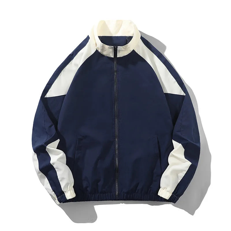 Men's casual jacket with contrast stitching design in black colour showing side seam pockets and regular sleeve length