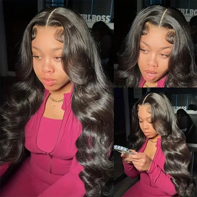 Black synthetic lace front wig with large wavy curls on a wig stand.