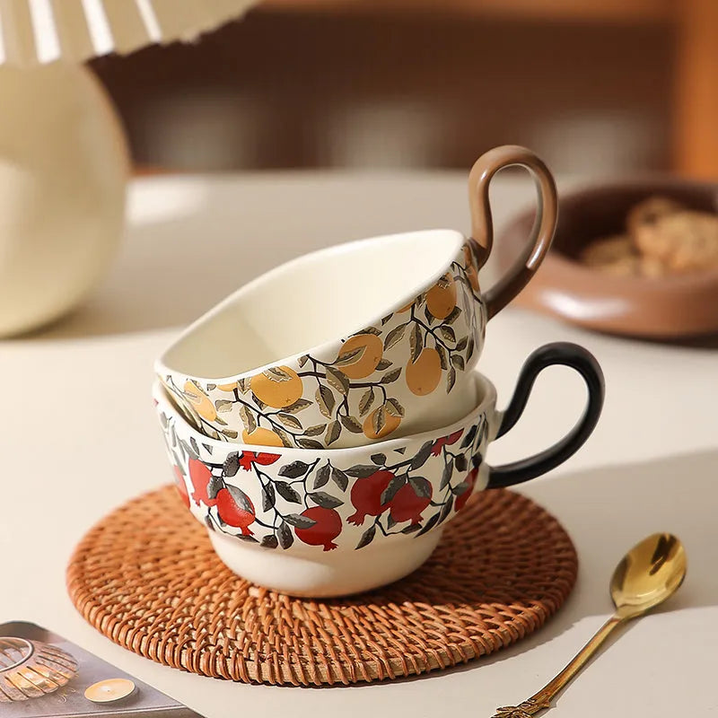 Antique style ceramic coffee cup and saucer set with 210ml capacity in black or orange retro design