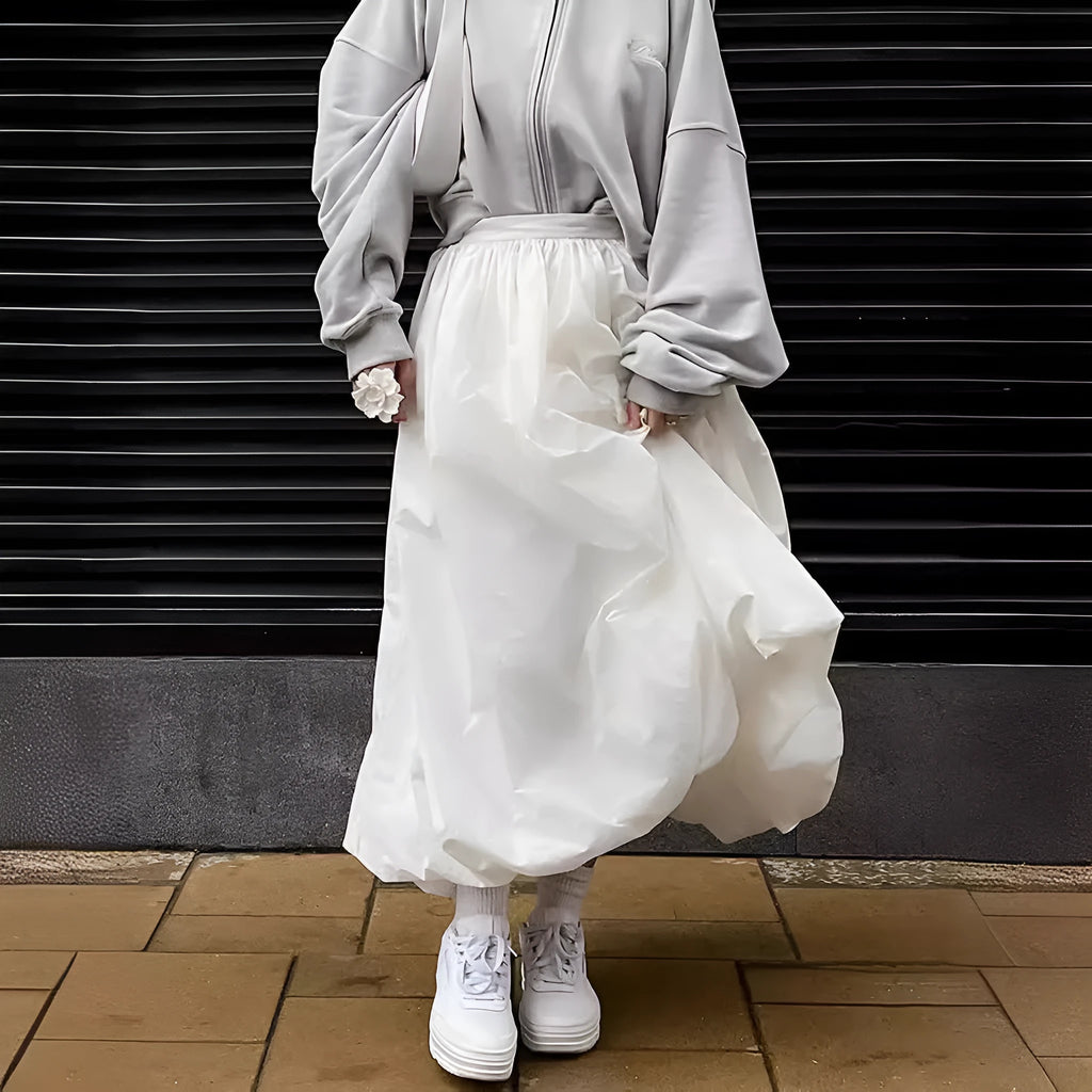 Women's solid colour cotton long skirt in black or white options