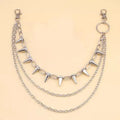 Silver metal alloy trousers chain with rivet and zipper punk detailing, 115cm length