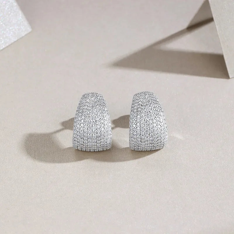 Geometric S925 sterling silver ear studs for women with white finish