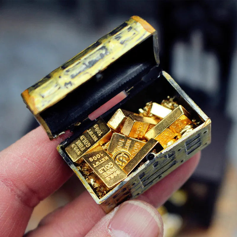 Miniature alloy gold coin treasure box doll house accessories with gold bars and ingots