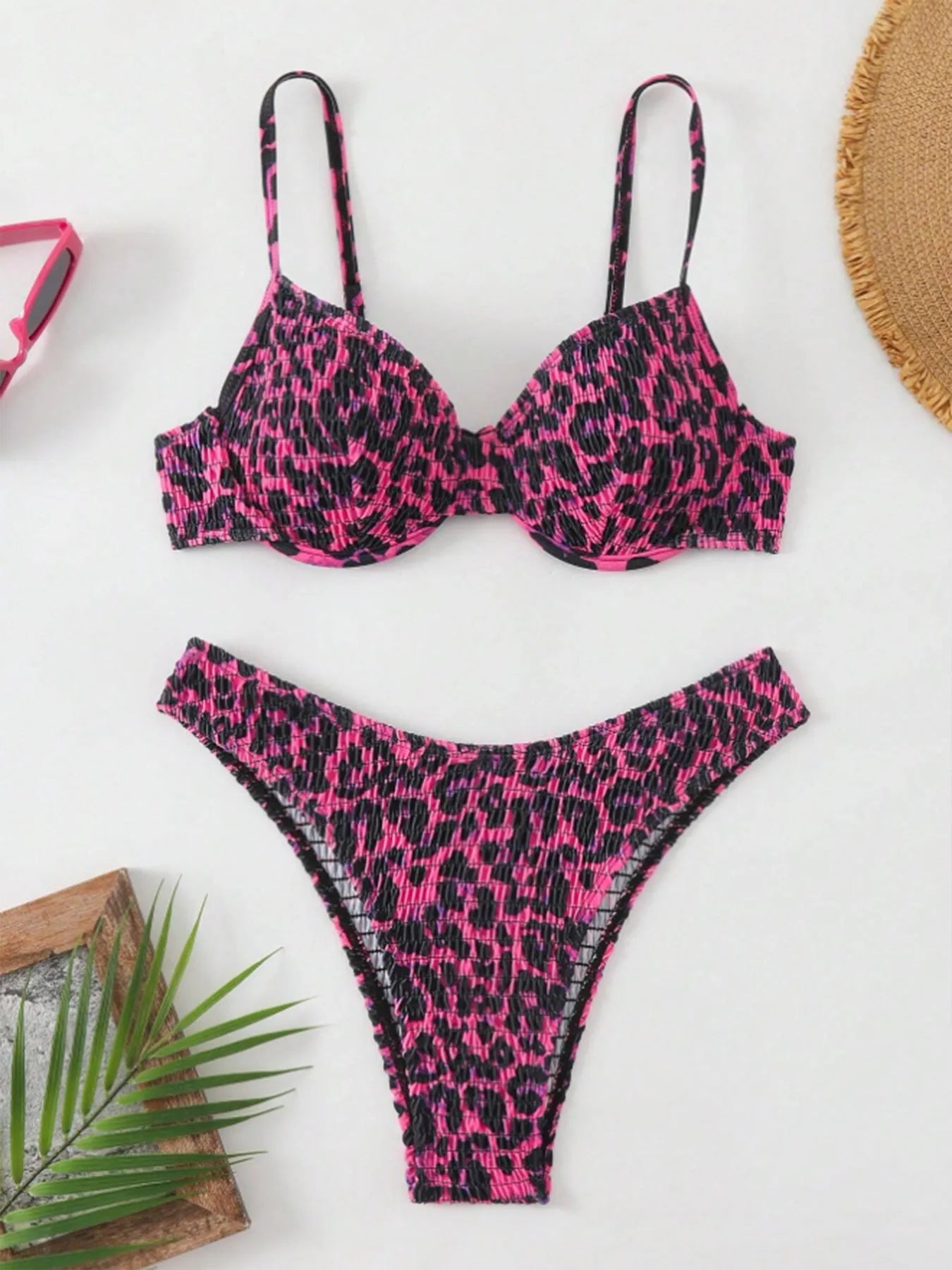 Leopard print women's bikini swimsuit with backless sexy design in mixed colours.