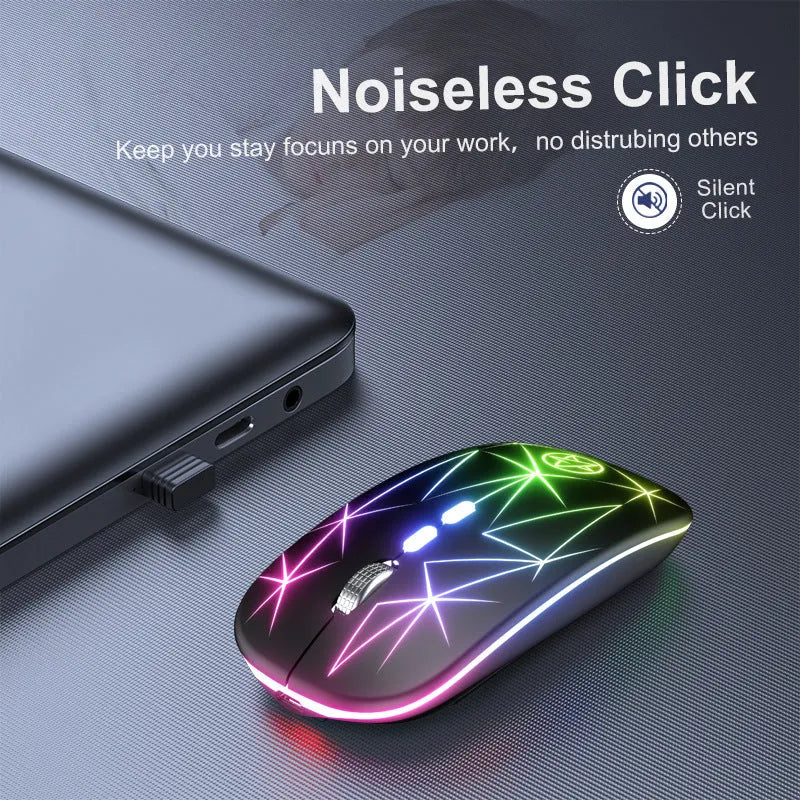 Wireless Bluetooth mouse with luminous charging and metal roller in various colour options